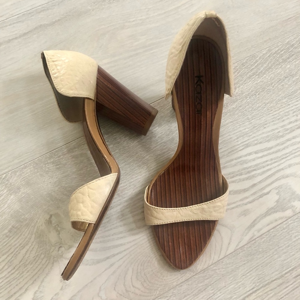 Kazar Leather Wood High Block Heel Pumps